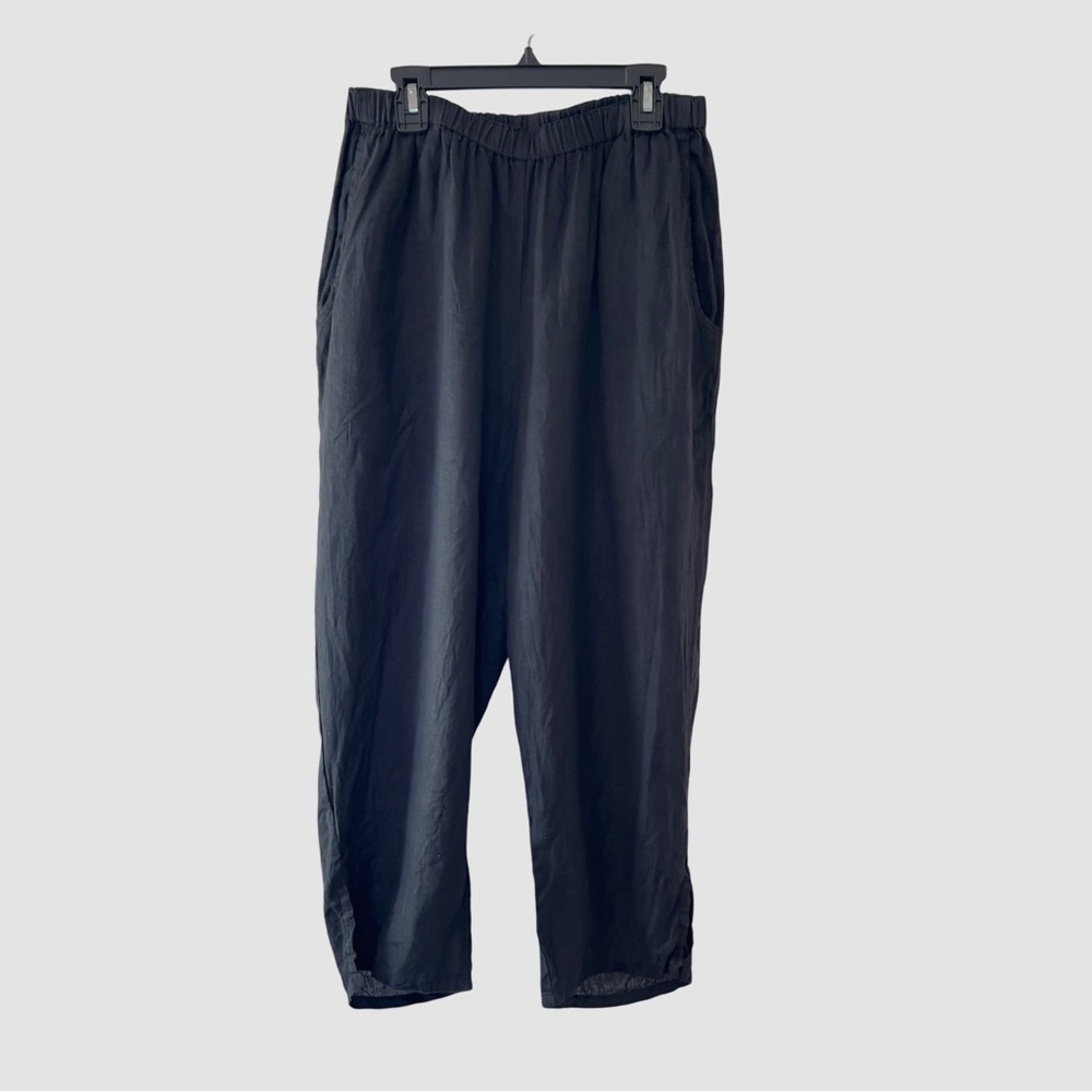FLAX Black Linen Cropped Trousers Small